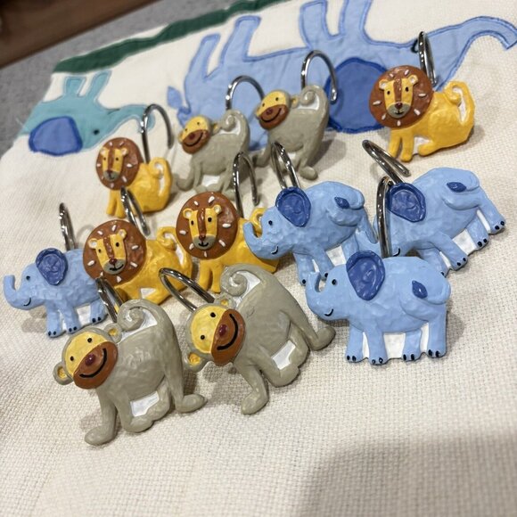 Kids Shower Curtain & Hooks See Description!! Jungle Animals Theme Decor - Picture 2 of 9